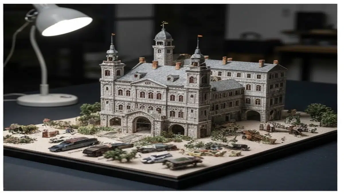 Diorama Città Bombardata: Macerie e Strutture Danneggiate — modello in scala